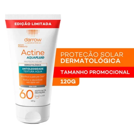 Protetor Solar Facial Darrow Actine Aquafluid Antioleosidade FPS 60 Sem Cor 120g