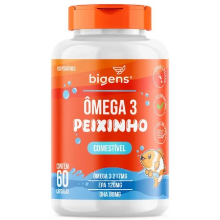 Ômega 3 Peixinho Mastigável 60 Cápsulas | DHA + EPA Sabor Laranja, Corante Natural, Zero Açúcar | Bigens